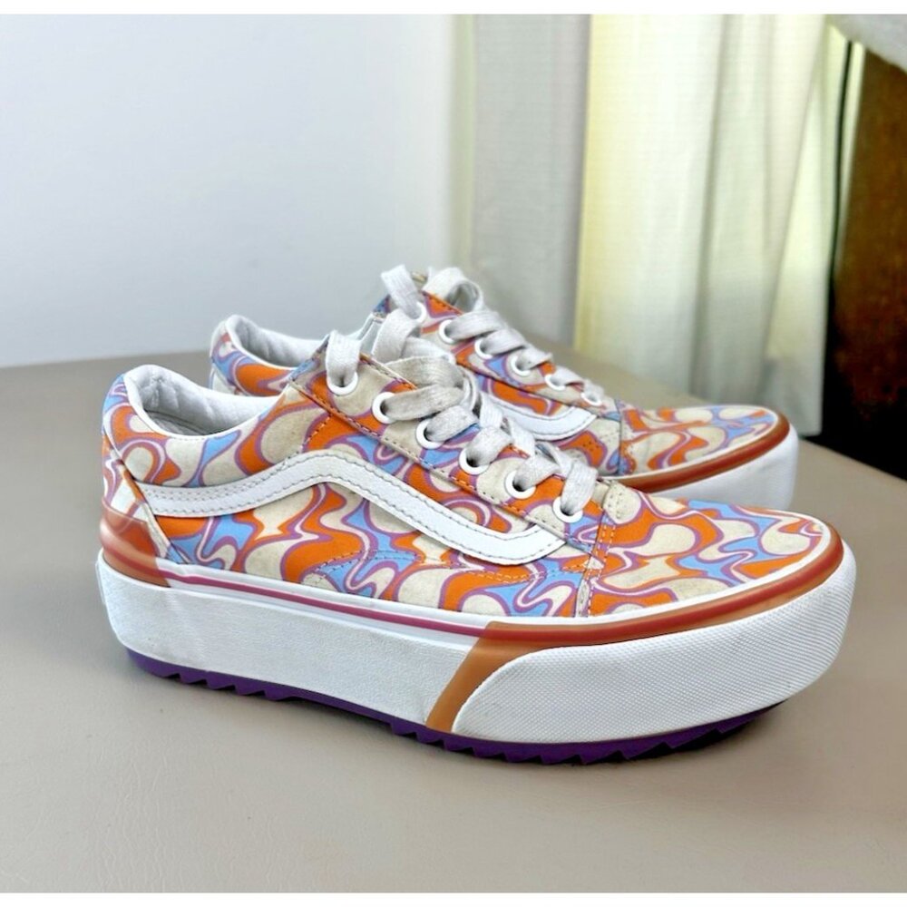 Vans Old Skool Stacked Womens Size 7.5 Uv Ink Peace Platform Orange Purple - Picture 8 of 14